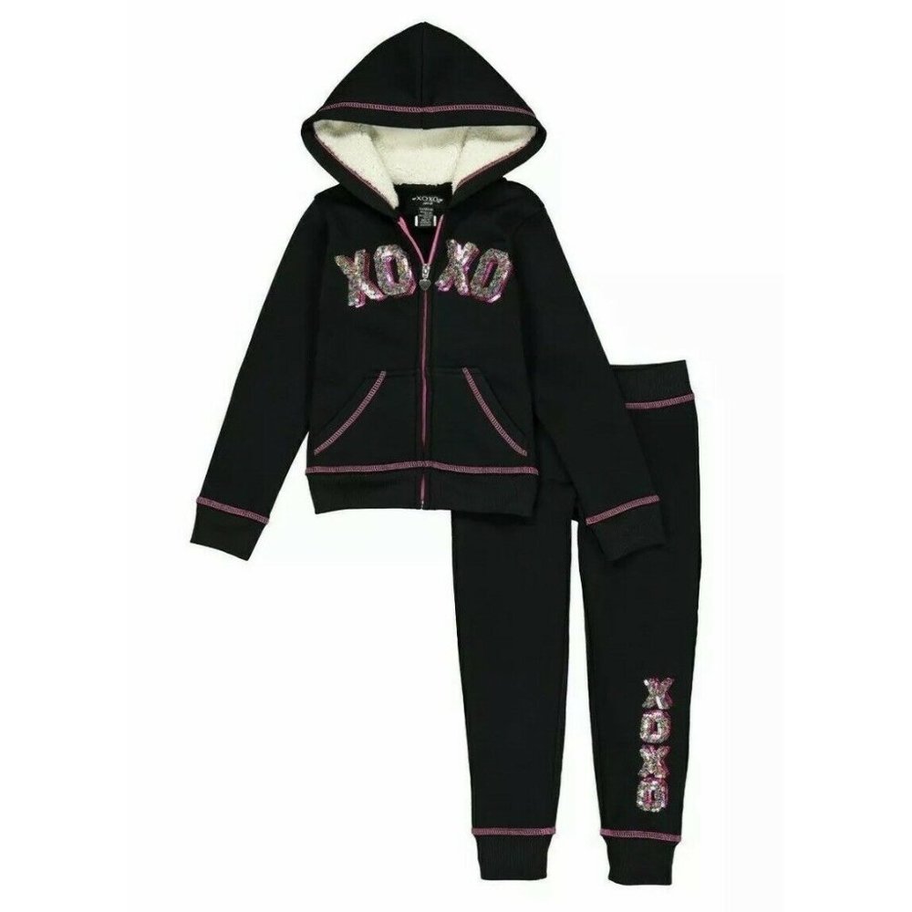 Toddler Girl's XOXO Black & Rainbow Sequin Hoodie
